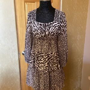 MICHAEL Michael Kors Cream and Brown Patterned Dress